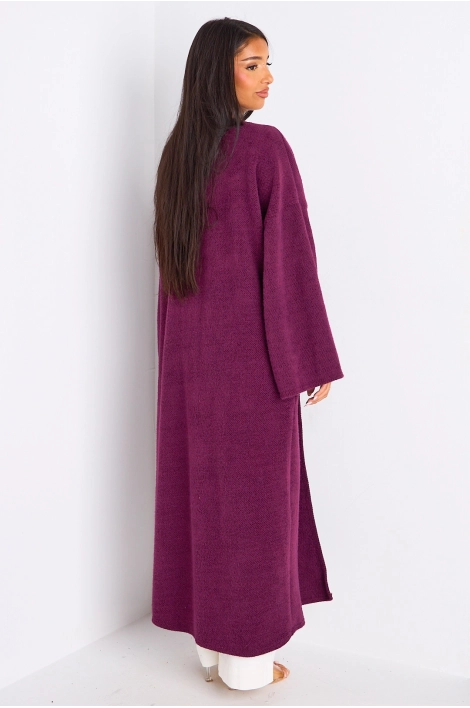 Cardigan prune long à coupe fluide et ouverte