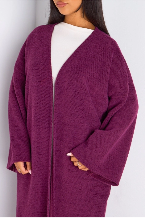 Cardigan prune long à coupe fluide et ouverte