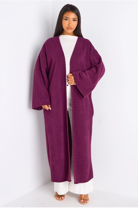 Cardigan prune long à coupe fluide et ouverte
