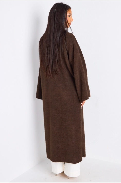 Cardigan marron long à coupe fluide et ouverte