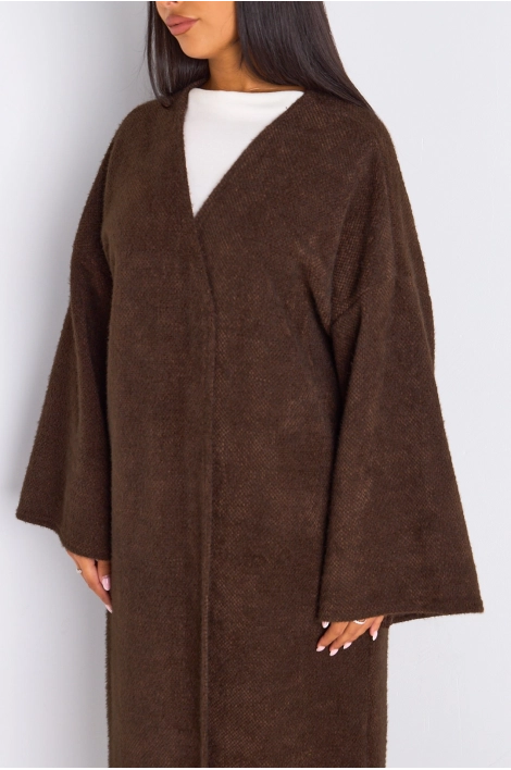 Cardigan marron long à coupe fluide et ouverte