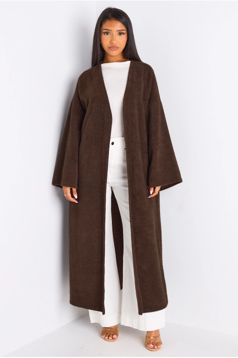 Cardigan marron long à coupe fluide et ouverte