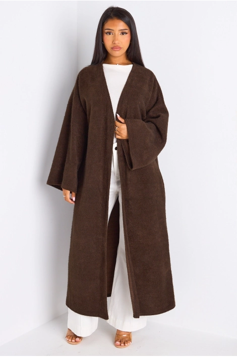 Cardigan marron long à coupe fluide et ouverte
