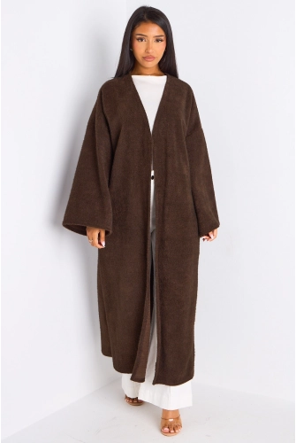 Cardigan marron long à coupe fluide et ouverte