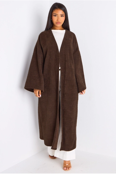 Cardigan marron long à coupe fluide et ouverte