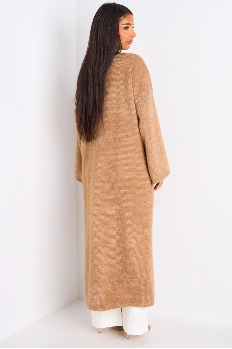 Cardigan taupe long à coupe fluide et ouverte