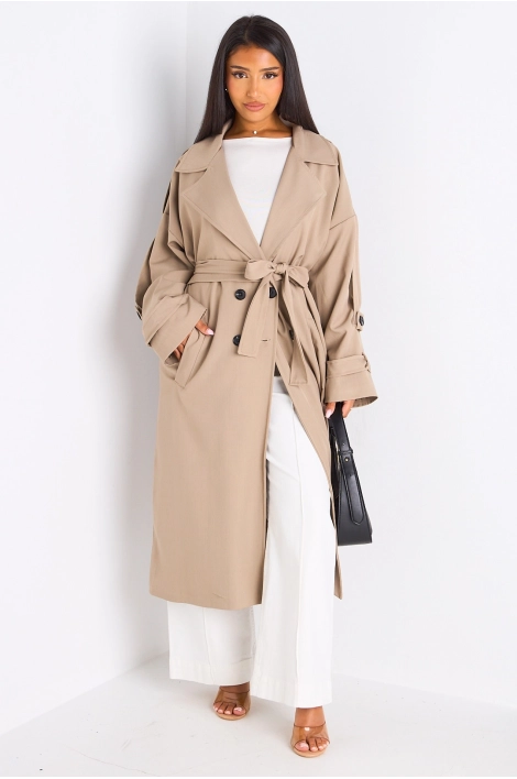 Trench long de couleur taupe