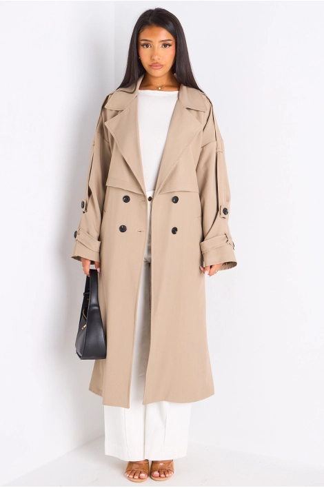 Trench long de couleur taupe