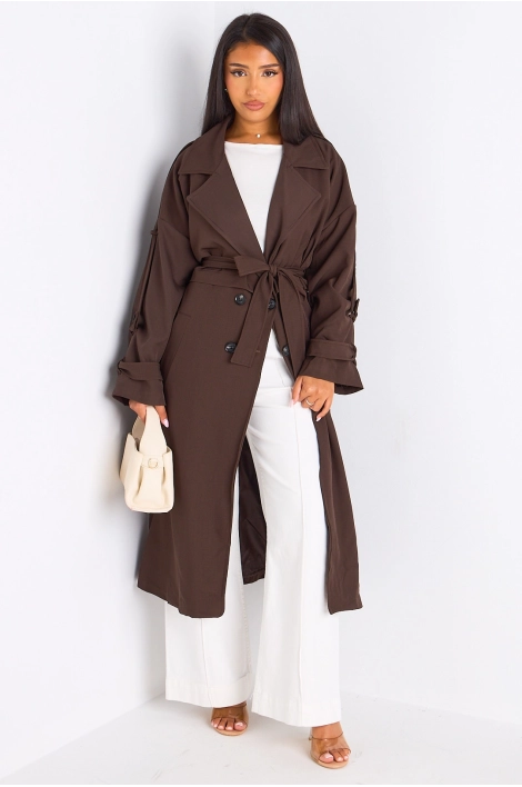 Trench long de couleur marron