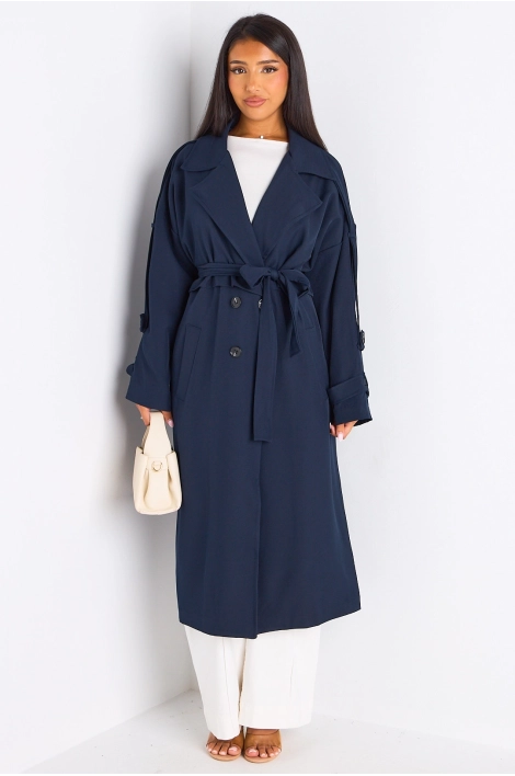 Trench long de couleur bleu marine