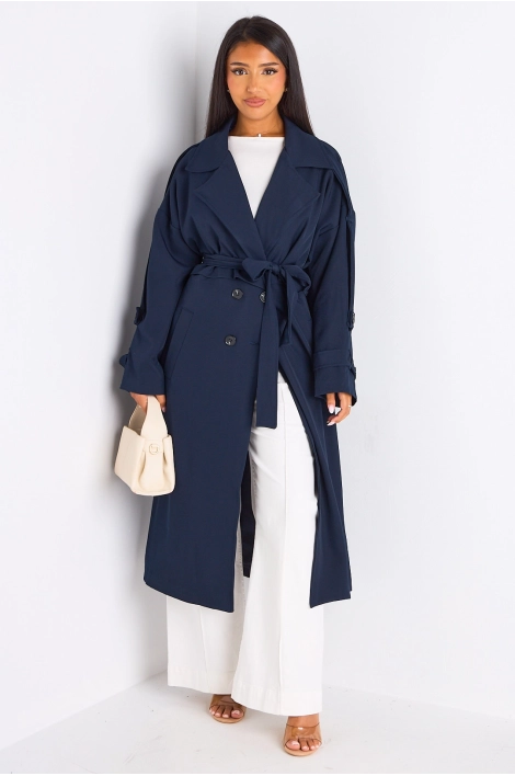 Trench long de couleur bleu marine