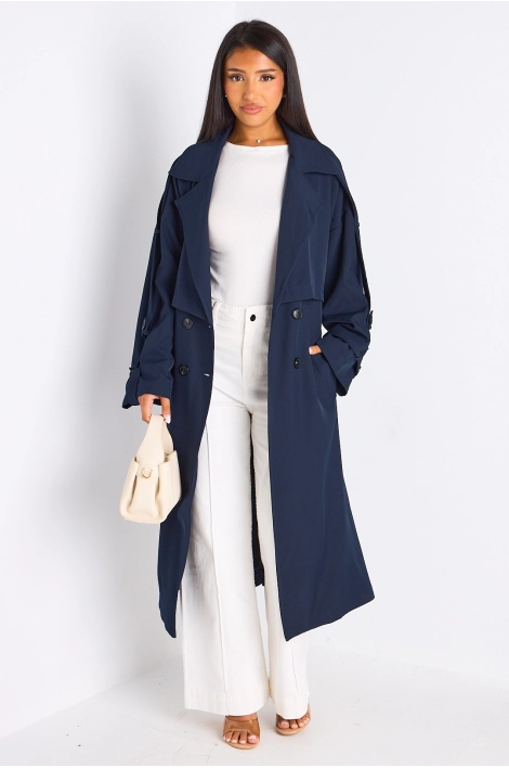 Trench long de couleur bleu marine