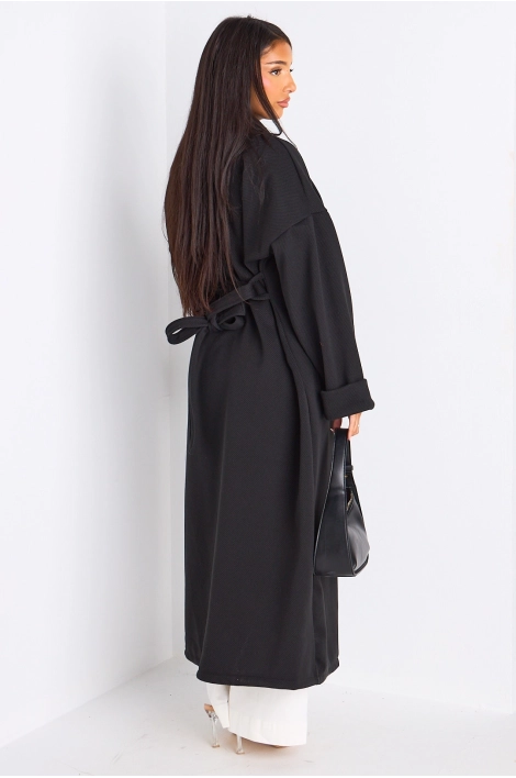 Manteau long ceinturé noir