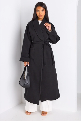 Manteau long ceinturé noir