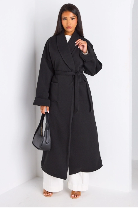 Manteau long ceinturé noir