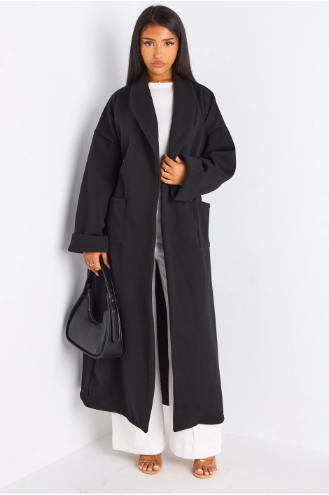 Manteau long ceinturé noir