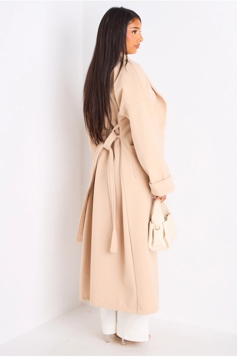 Manteau long ceinturé beige