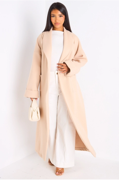 Manteau long ceinturé beige