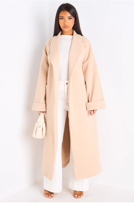 Manteau long ceinturé beige