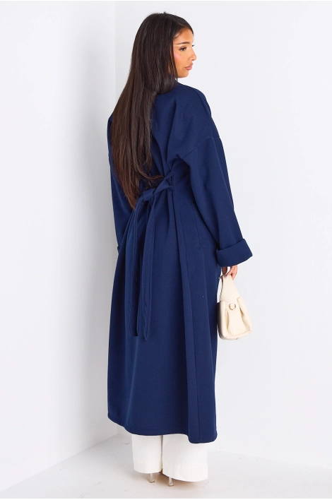 Manteau long ceinturé bleu marine