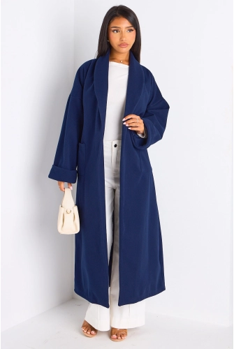Manteau long ceinturé bleu marine
