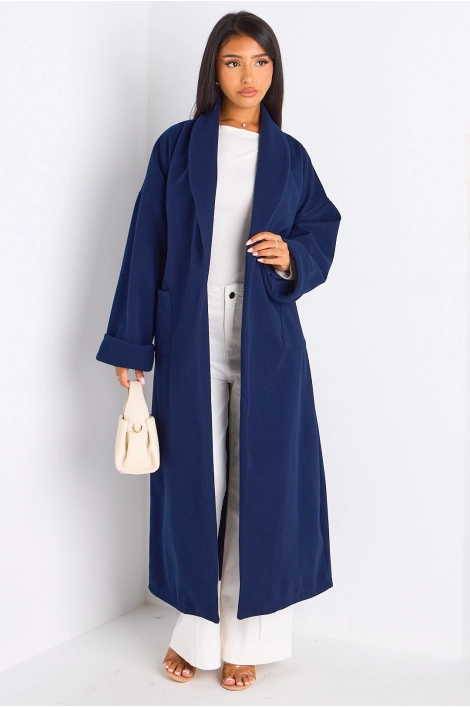 Manteau long ceinturé bleu marine