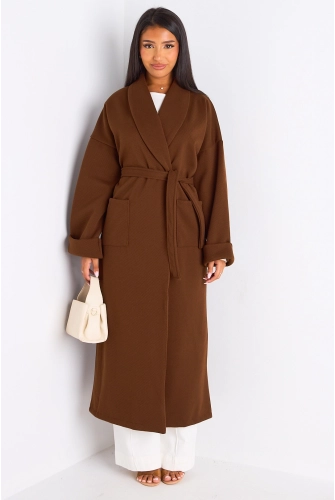 Manteau long ceinturé marron