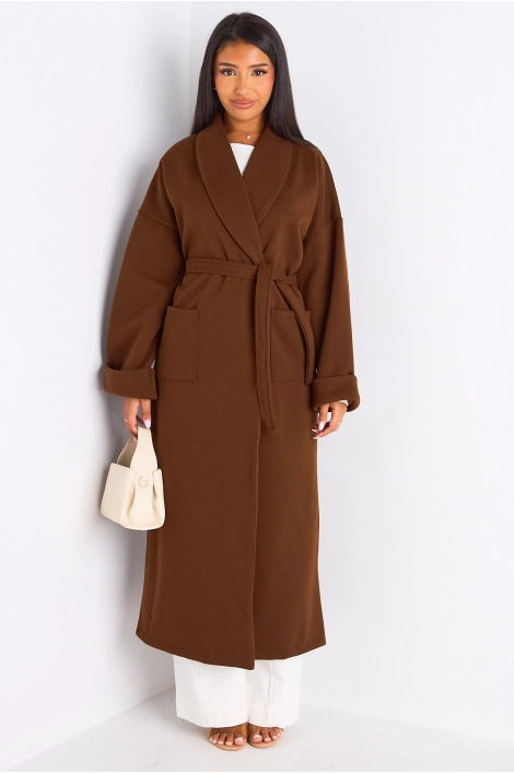 Manteau long ceinturé marron