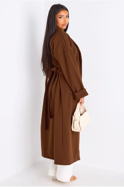 Manteau long ceinturé marron