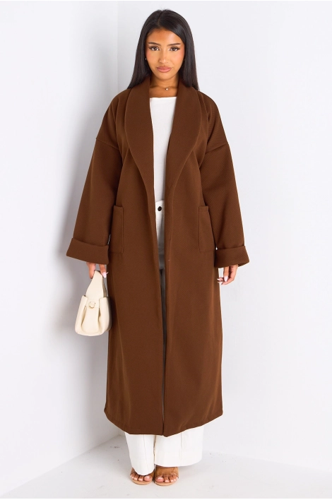 Manteau long ceinturé marron