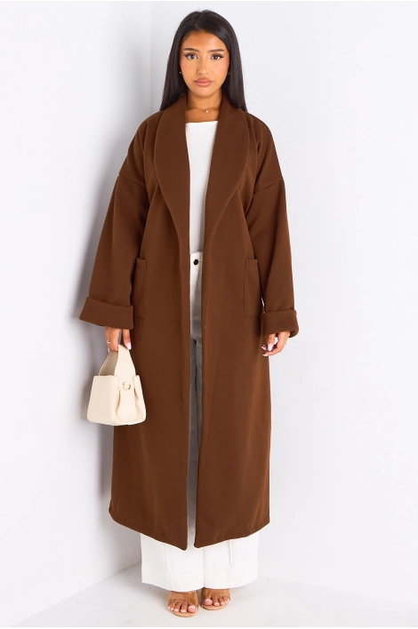 Manteau long ceinturé marron