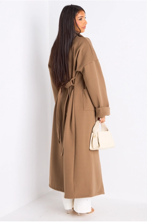 Manteau long ceinturé taupe