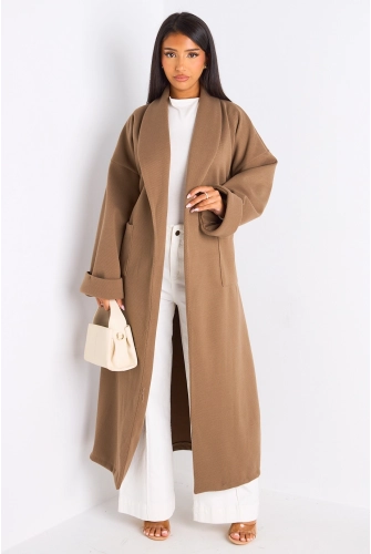 Manteau long ceinturé taupe