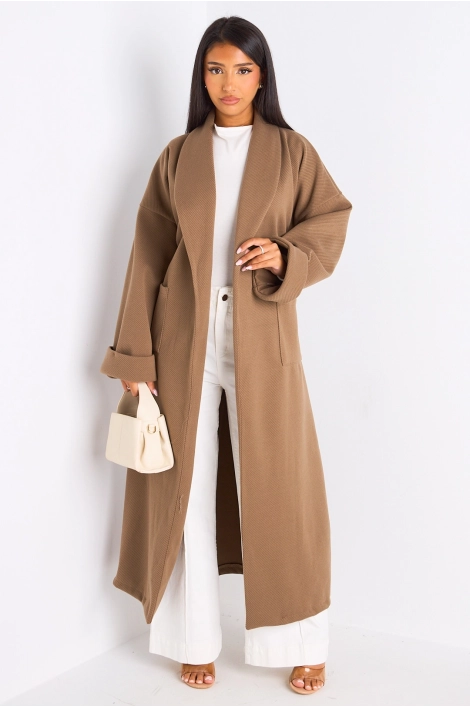 Manteau long ceinturé taupe