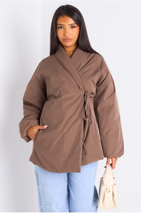 Veste ballon croisée taupe