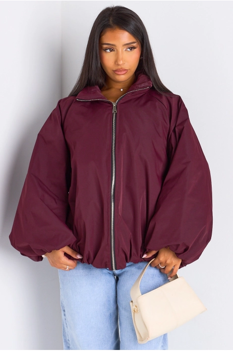 Veste courte ballon prune