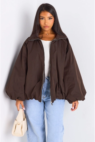 Veste courte ballon marron