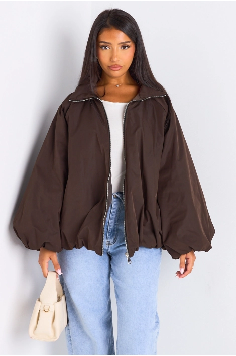 Veste courte ballon marron