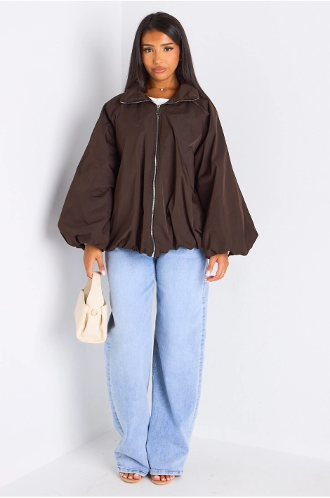 Veste courte ballon marron