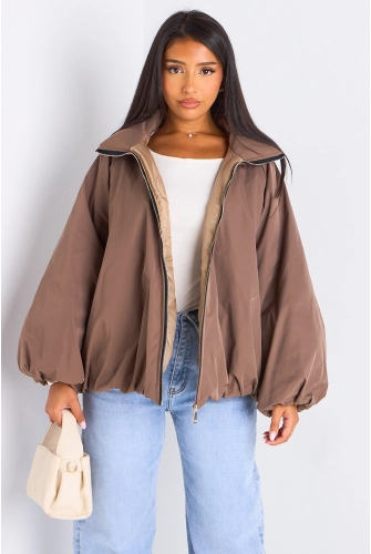 Veste courte ballon taupe
