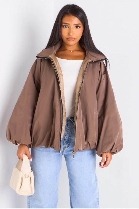 Veste courte ballon taupe