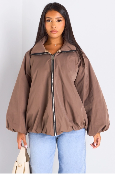 Veste courte ballon taupe
