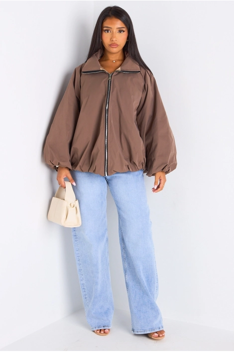 Veste courte ballon taupe