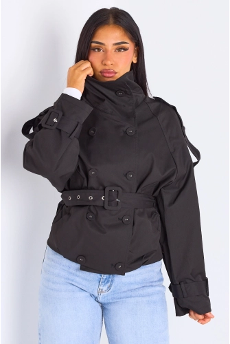 Trench court noir ceinturé
