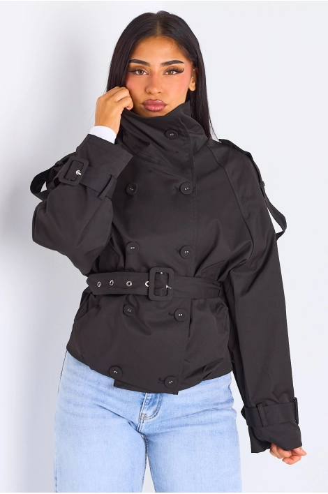 Trench court noir ceinturé