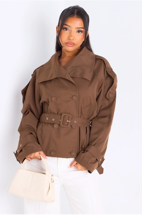Trench court marron ceinturé