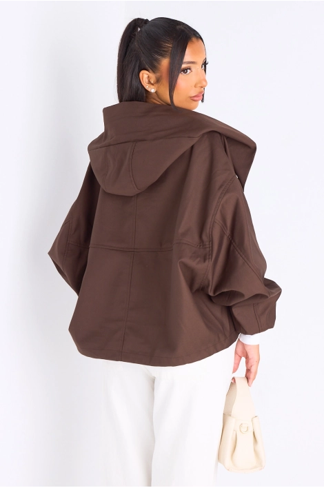 Veste courte marron à capuche