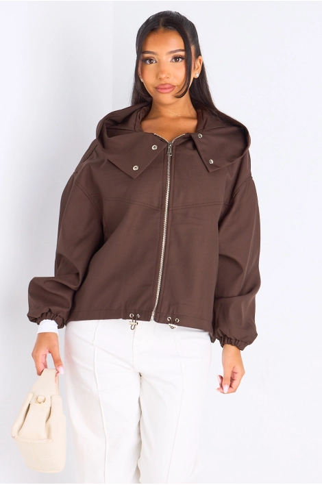 Veste courte marron à capuche