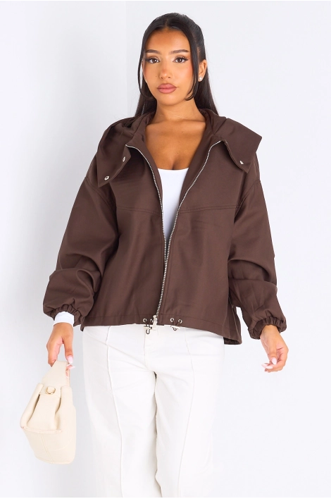 Veste courte marron à capuche