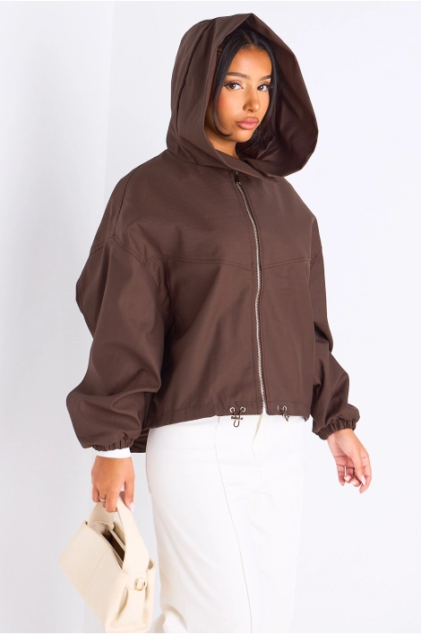 Veste courte marron à capuche
